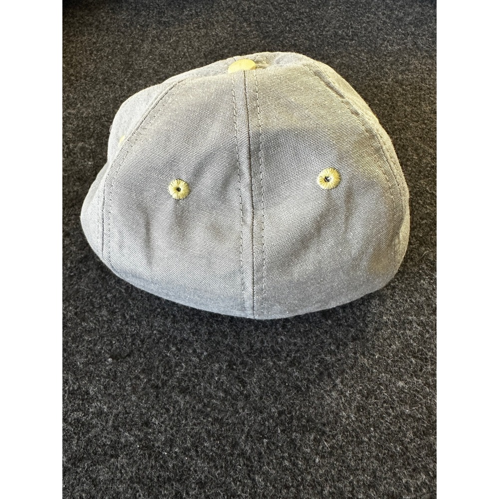 Boston Scally Co Grey Canvas Flat Cap Ivy Hat Yellow Stitching Food Print Small - Picture 2 of 6